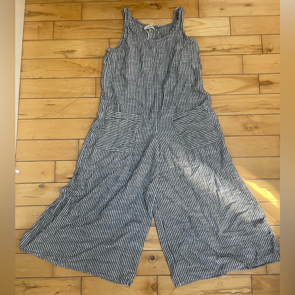 Max Studio Blue and White Striped Wide-Leg Jumpsuit